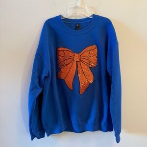 Basketball Gildan Royal Blue Sequin Bow Sweatshirt Women's Size L